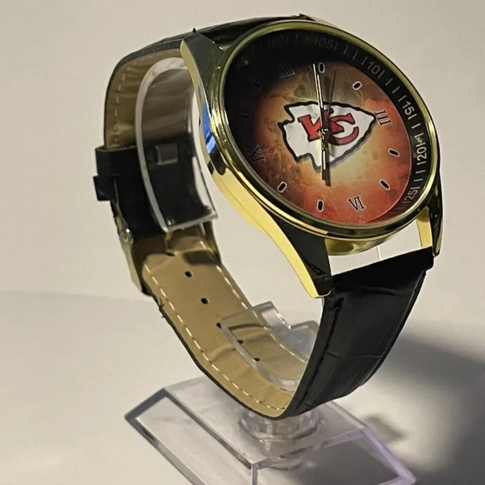 Kansas City Chiefs NFL Leather Band Men's Wristwatch NEW - needs battery